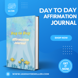 Teal blue flowers cover with yellow writing affirmation journal