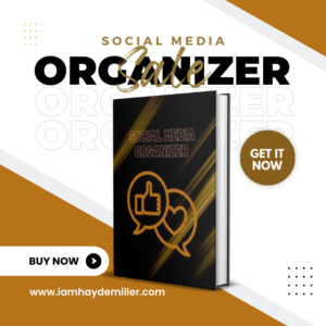 this black and gold book has social media icons and it is titled Social Media Organizer