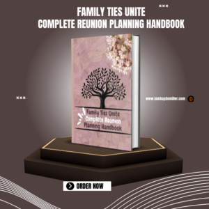 The mauve with trees family reunion book titled Family ties unite