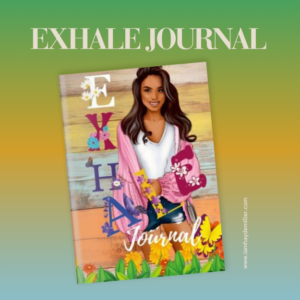 vibrant colors of flowers with a beautiful caucasian women and wood fence background journal titled Exhale journal