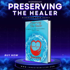 Light blue with a read heart wrap around in a bubble titled perserving the healer