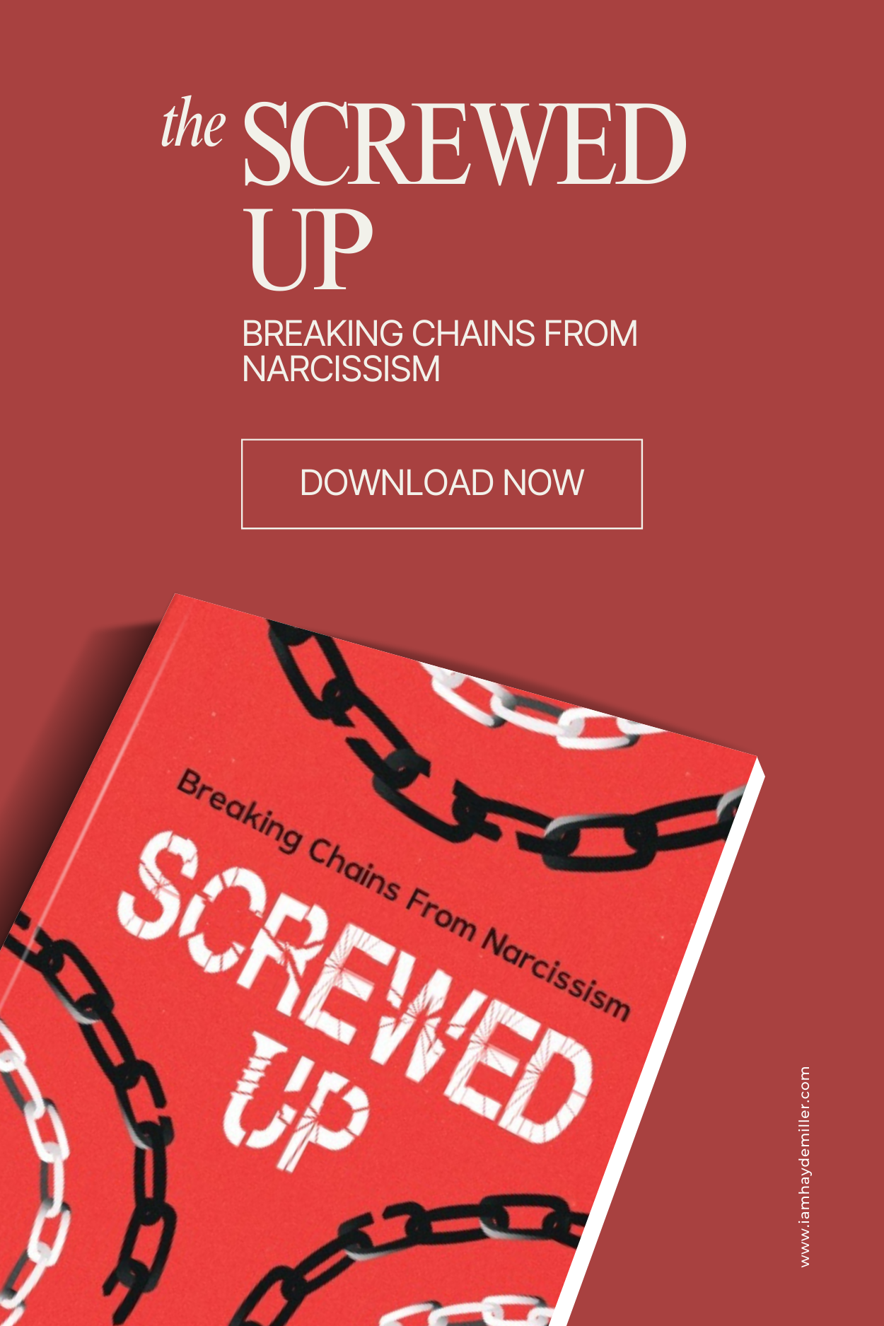 a red , black and white cover with chains and a screw titled- Screwed-up